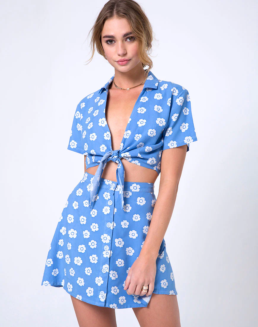 Andrea Skirt in Daisy Stamp print - Awmao