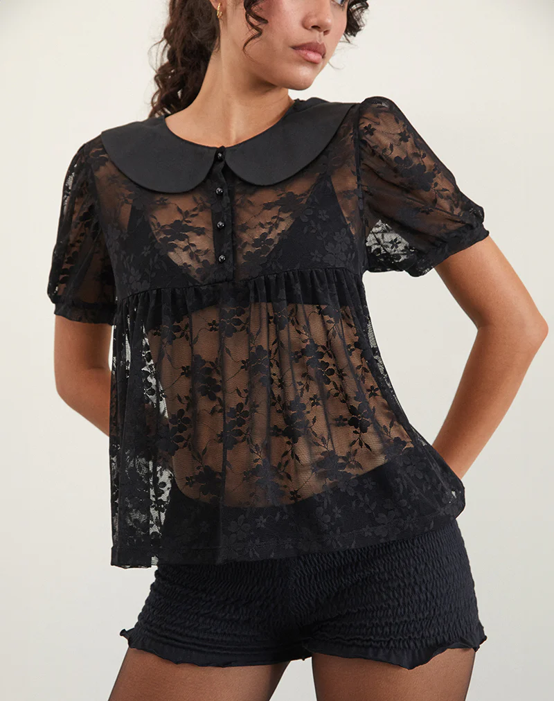 Rochea Blouse in Unlined Lace Black - Awmao