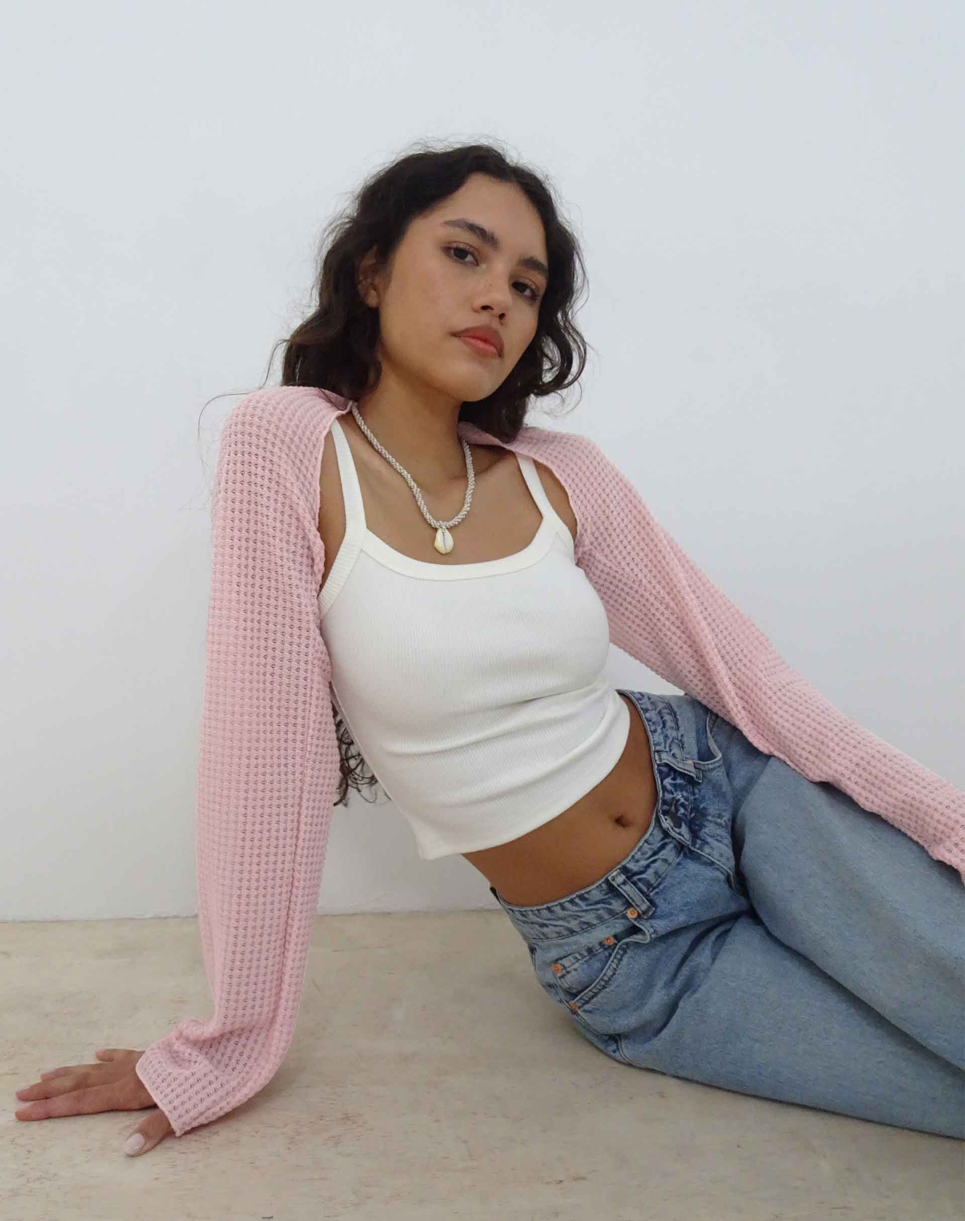 Nobila Shrug Top in Salmon Textured Crochet - Awmao