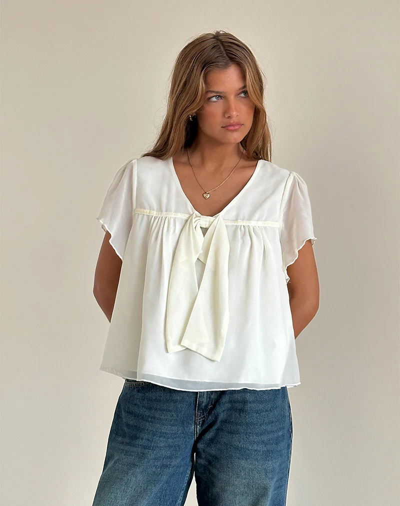 Rike Longline Top in Chiffon Ivory - Awmao