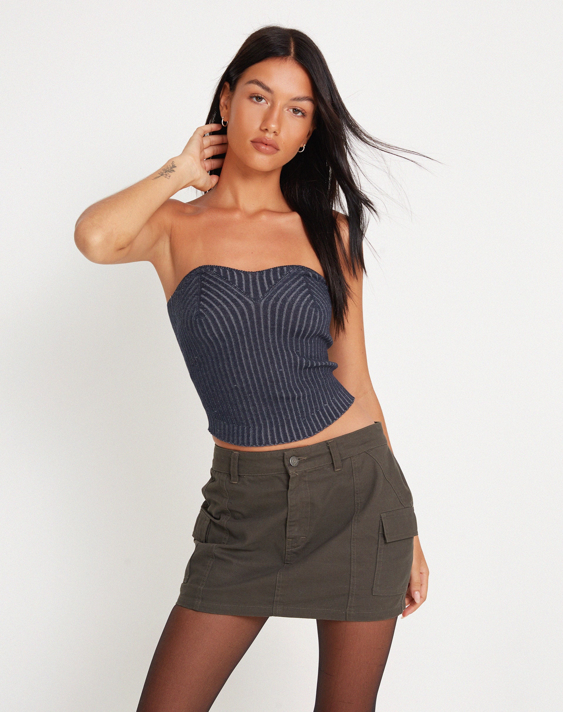 Sinan Bandeau Top in Navy - Awmao