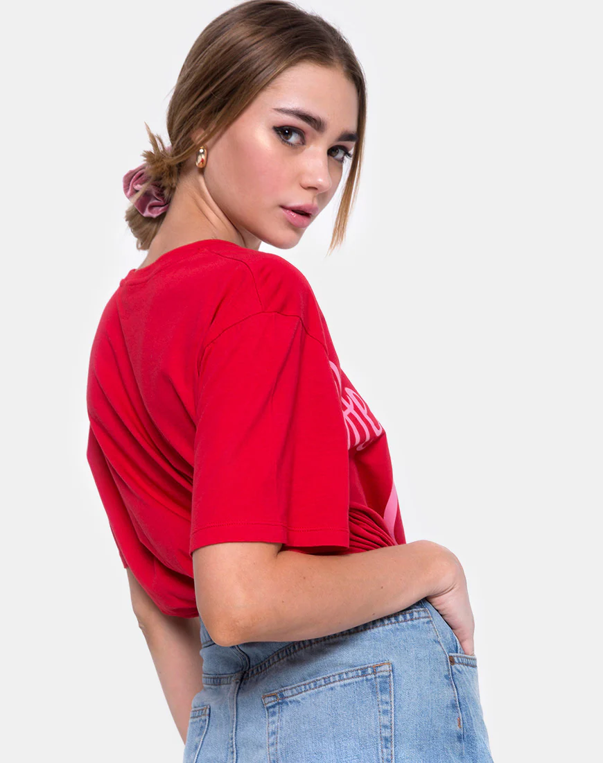 Oversize Basic Tee in Heartbreaker Club Red - Awmao