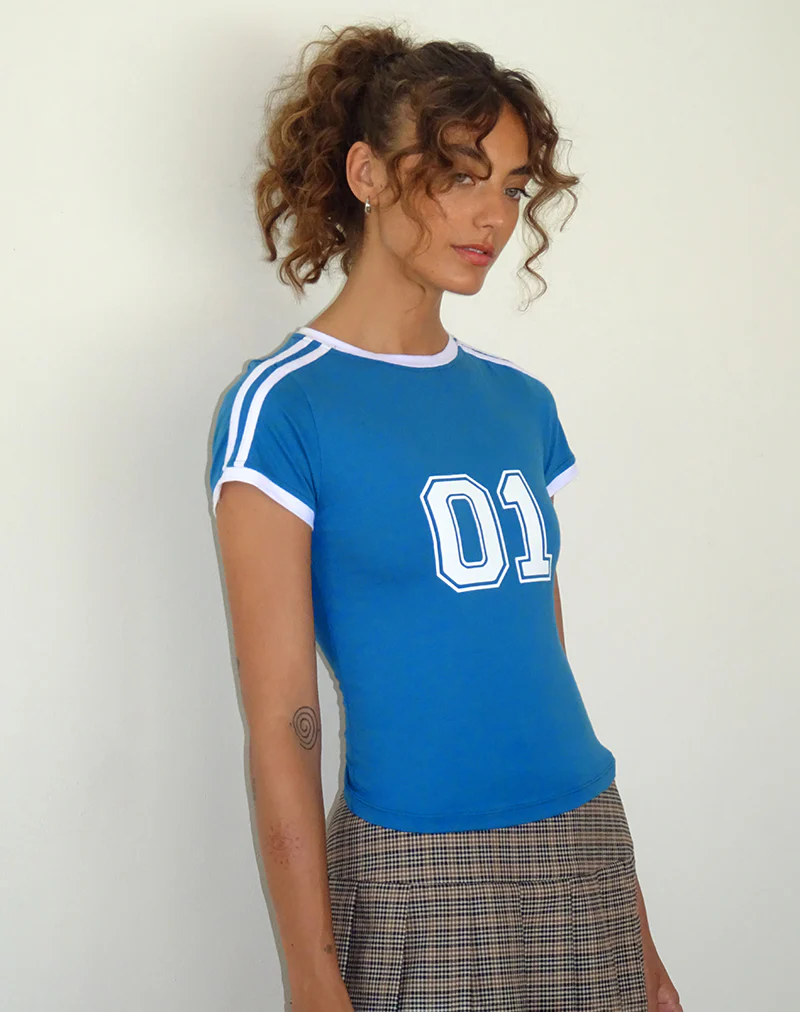 Salda Sporty Fitted Tee in Mediterranean Blue - Awmao