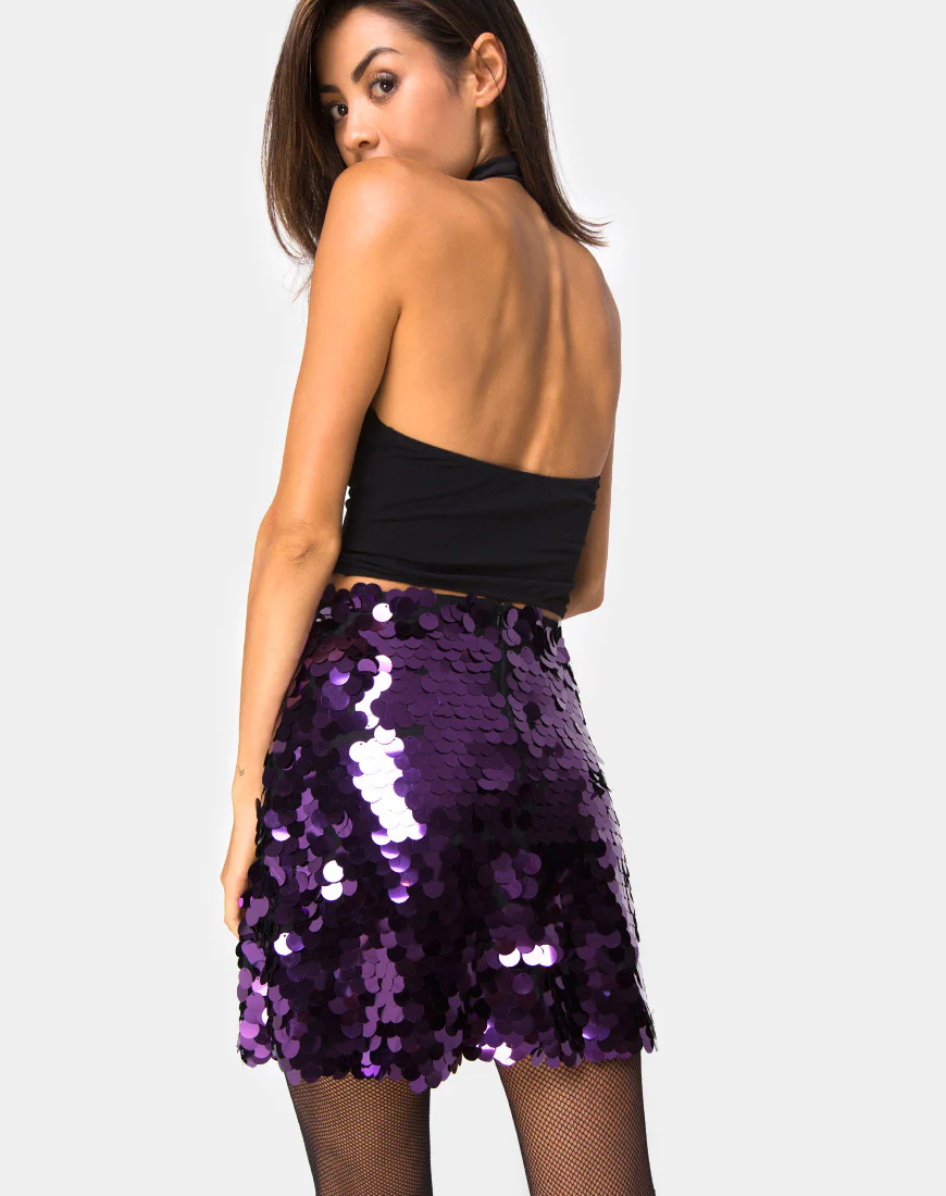 Weaver Mini Skirt in Plum Disc Sequin - Awmao
