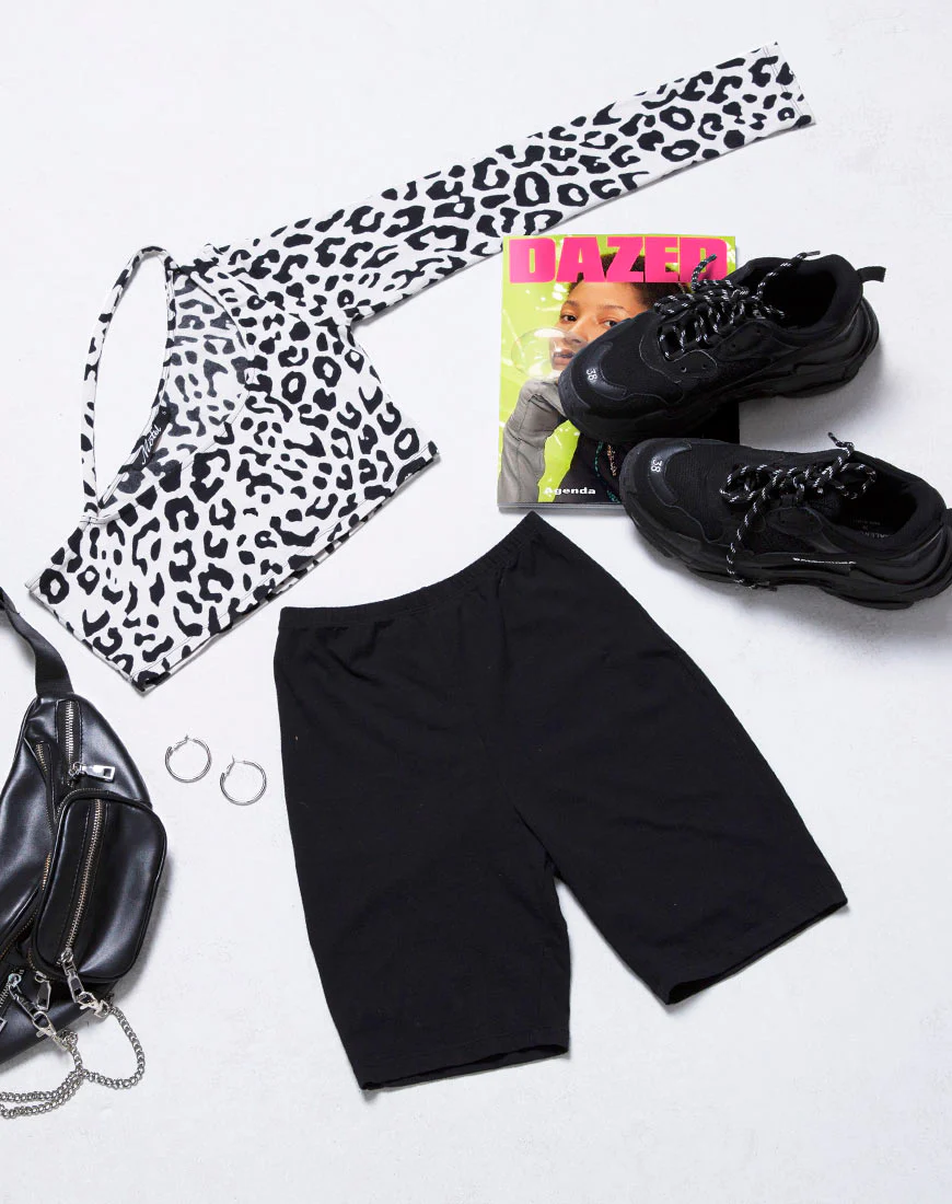 Nure Crop Top in Mono Animal Grey and White - Awmao
