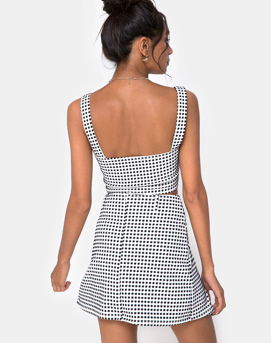 Ciara Top in Gingham Ivory Black - Awmao