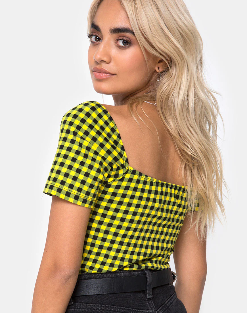 Ryon Bodice in Medium Gingham Yellow - Awmao