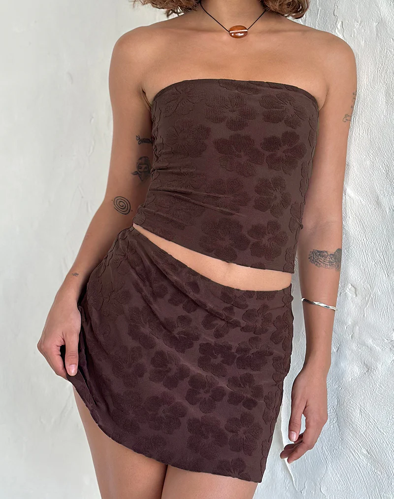 Oruto Skirt in Hibiscus Terry Brown - Awmao