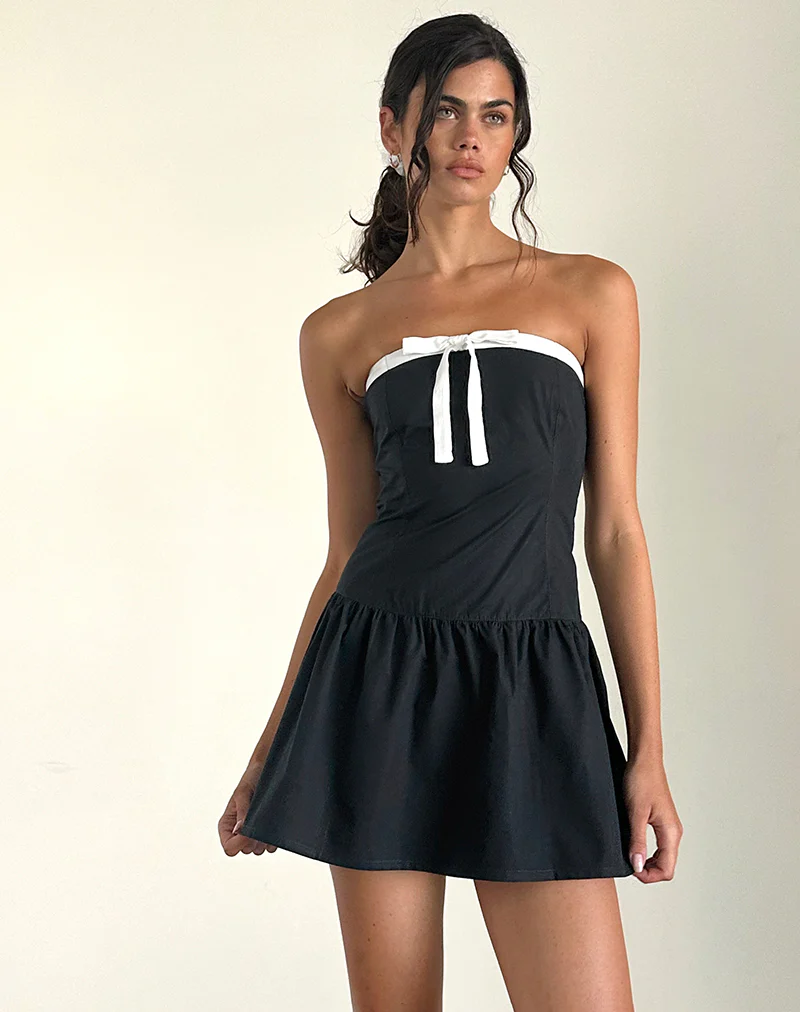 Faelas Mini Dress in Tap Shoe with Off White Bows - Awmao