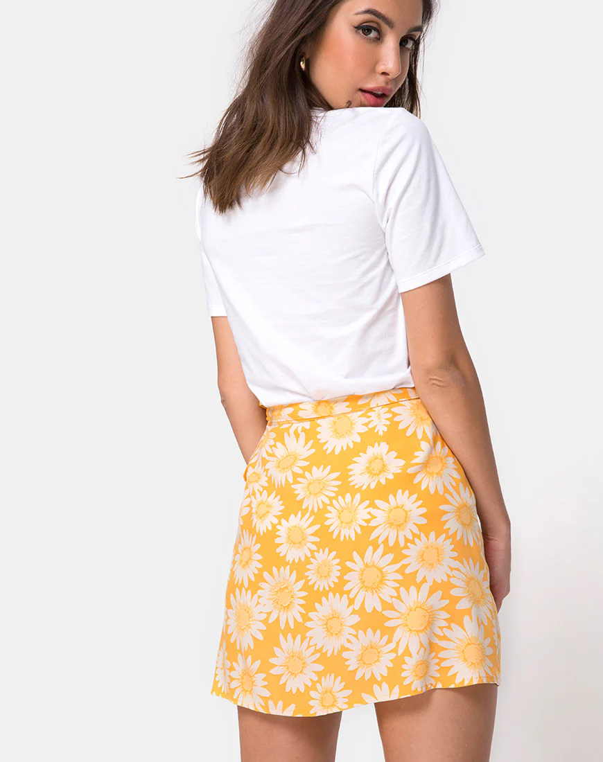 Derla Wrap Skirt in Sunkissed Floral Yellow - Awmao