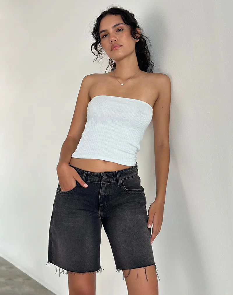 Peggy Bandeau Top in Pointelle Soft Blue - Awmao