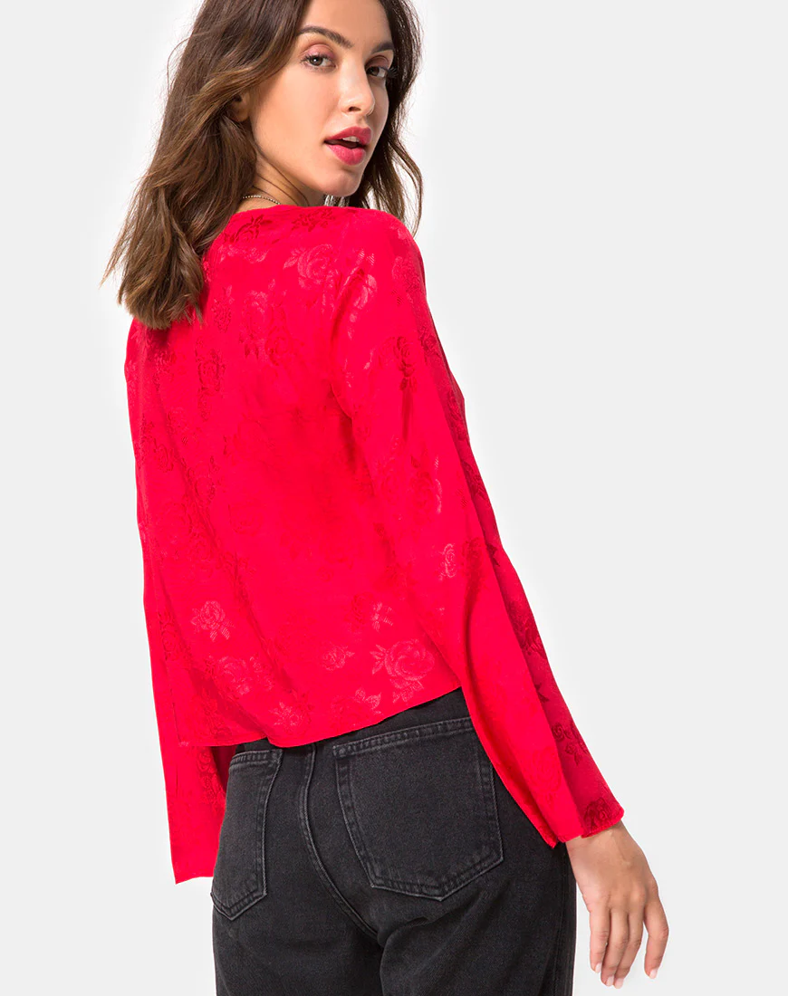 Merida Blouse in Satin Red - Awmao