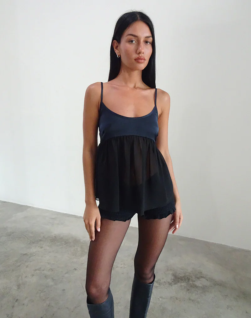 Esila Top in Chiffon Satin Black - Awmao