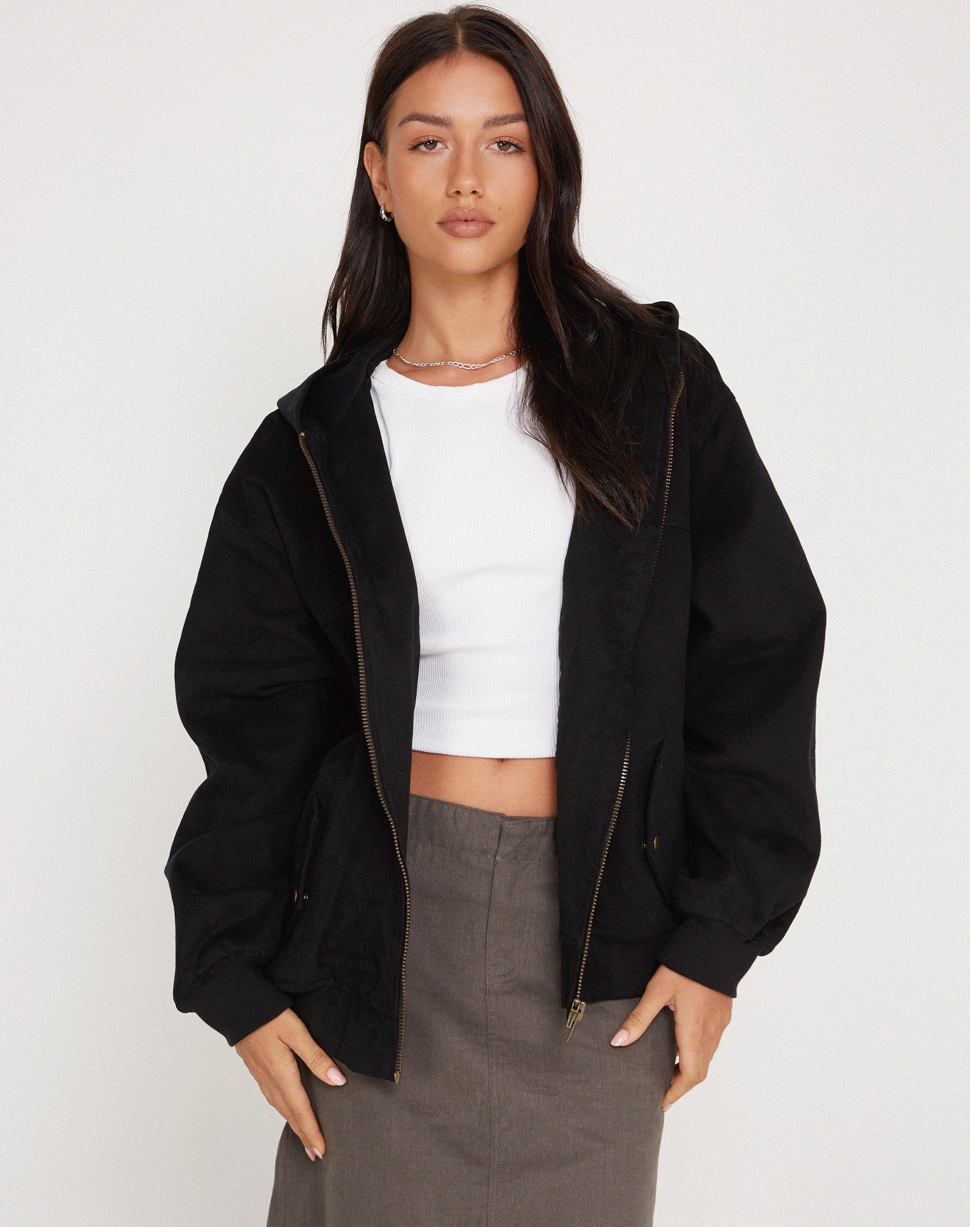 Yun Hooded Utility Bomber Jacket in Black - Awmao