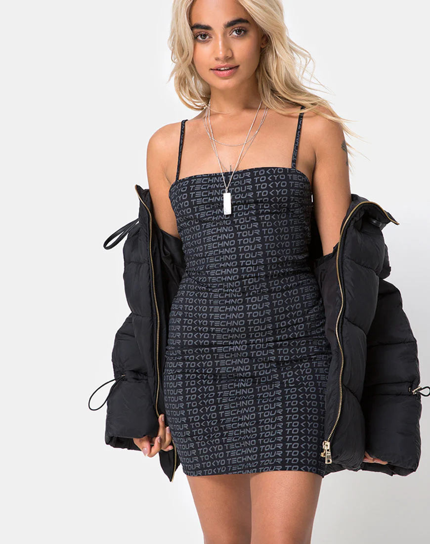 Selah Bodycon Dress in Tokyo Techno Tour Black - Awmao