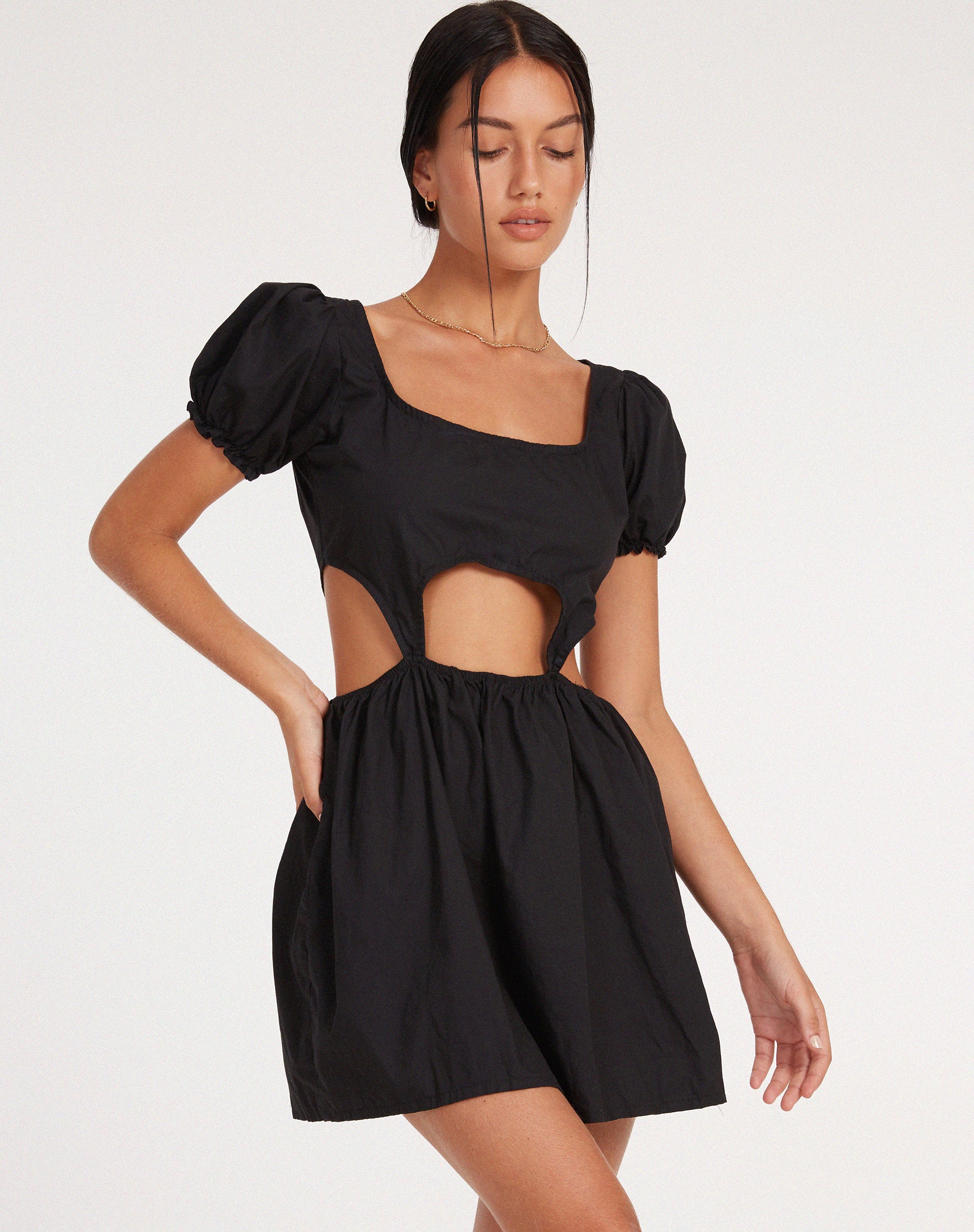 Brynlie Mini Dress in Poplin Black - Awmao