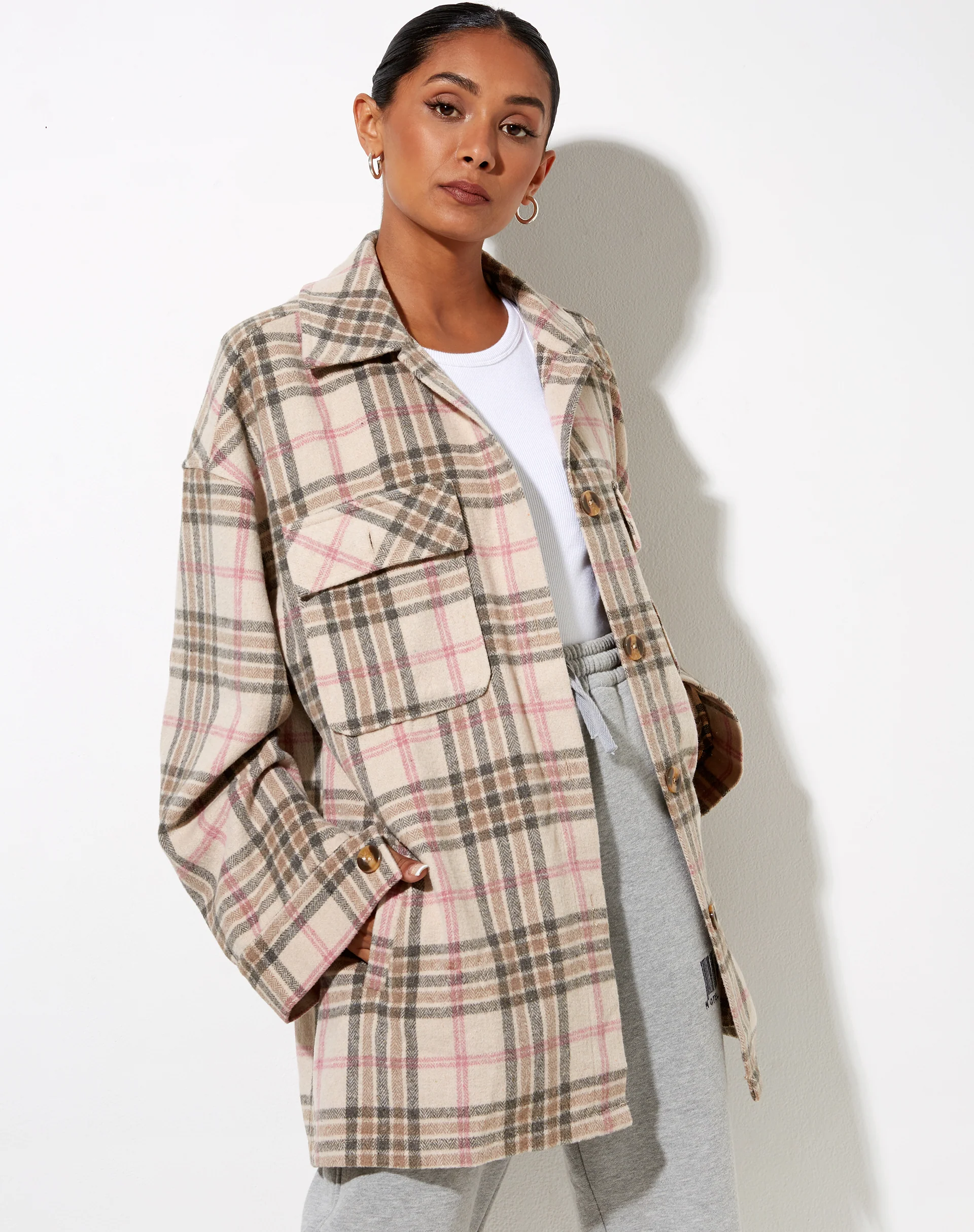 Marcel Shirt in Big Check Pink White Tan - Awmao
