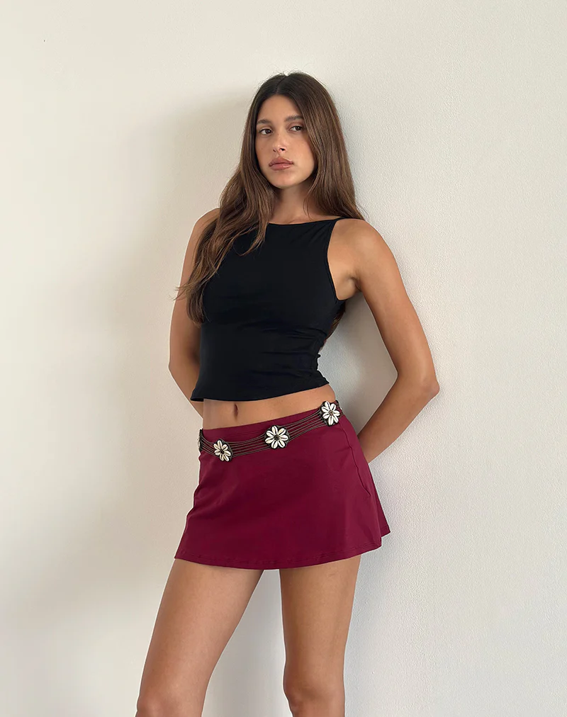 Nidya Aline Mini Skirt in Burgundy - Awmao