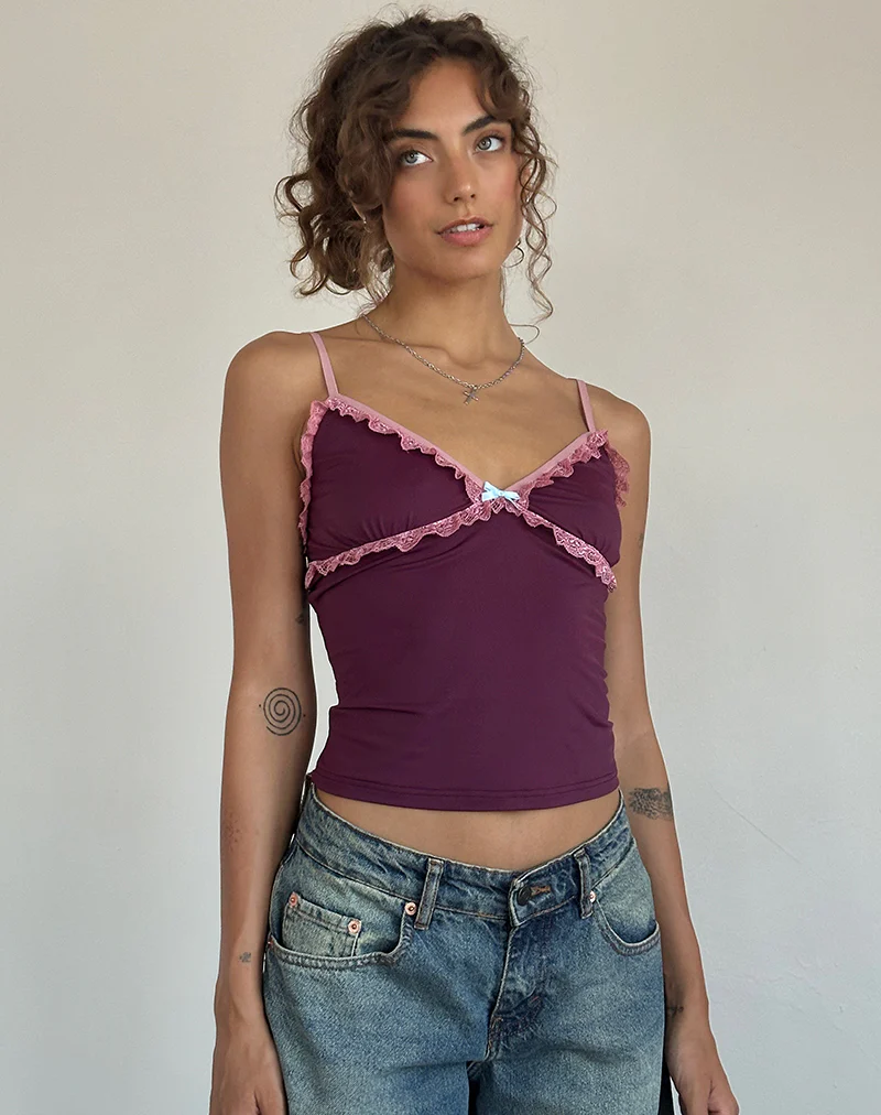 Marjorie Strappy Top in Smooth Slinky Berry - Awmao