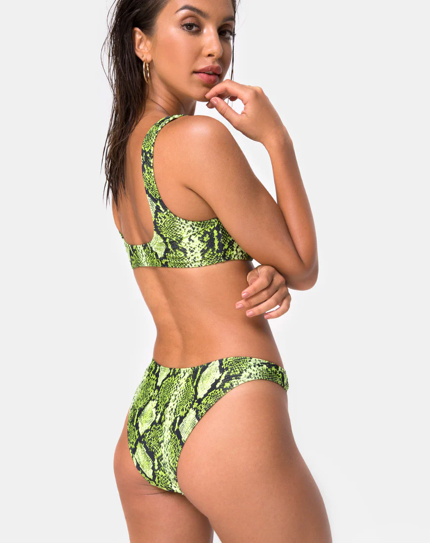 Farida Bikini Top in Slime Lime Snake - Awmao