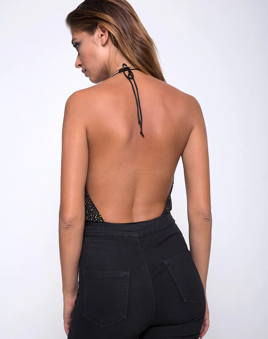 Adela Bodice in Glitter Net Animal Black - Awmao