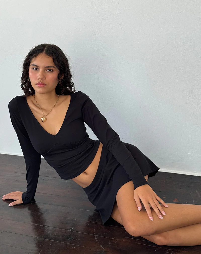 Sisil Long Sleeve Top in Black - Awmao