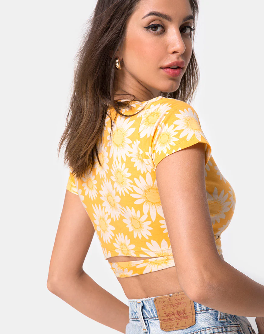 Biaz Wrap Crop in Sunkissed Floral Yellow - Awmao