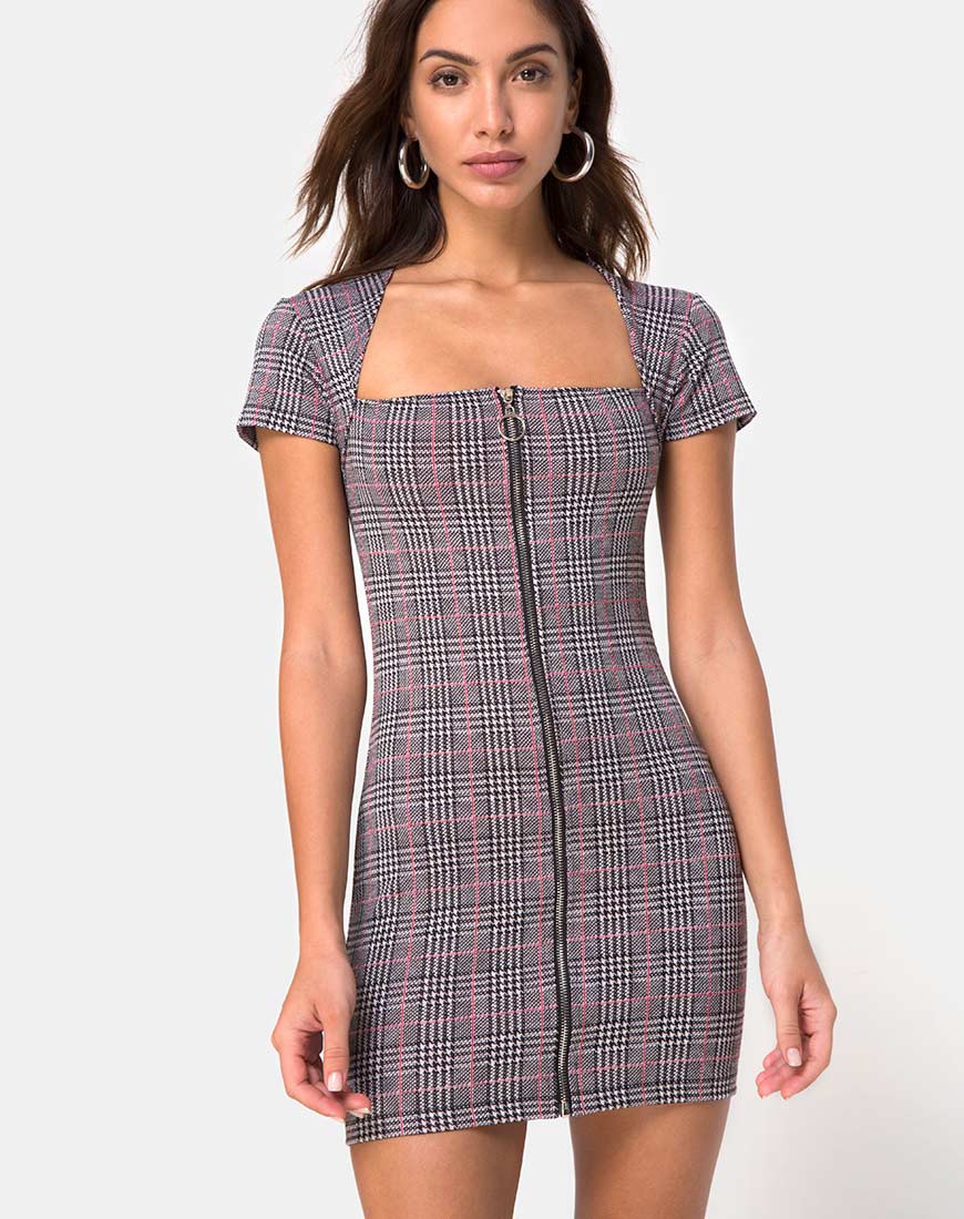 Zileah Shift Dress in Charles Check Blush - Awmao