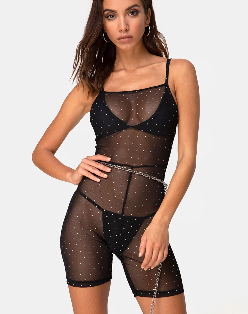 Solina Unitard in Crystal Net Black - Awmao