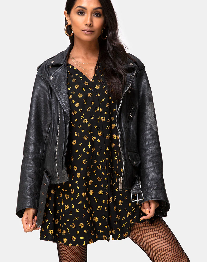 Crosena Swing Dress in Mini Astro Black - Awmao