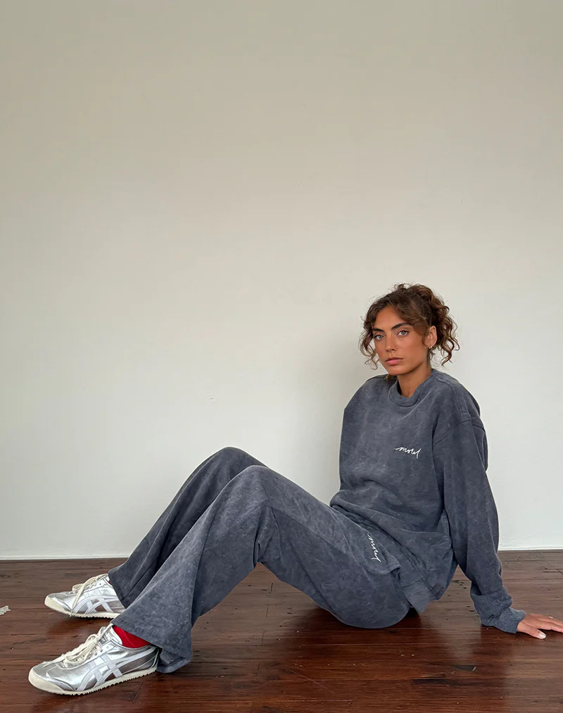 Loose Jogger in Black Wash with Off White 'MOTEL' Embroidery - Awmao