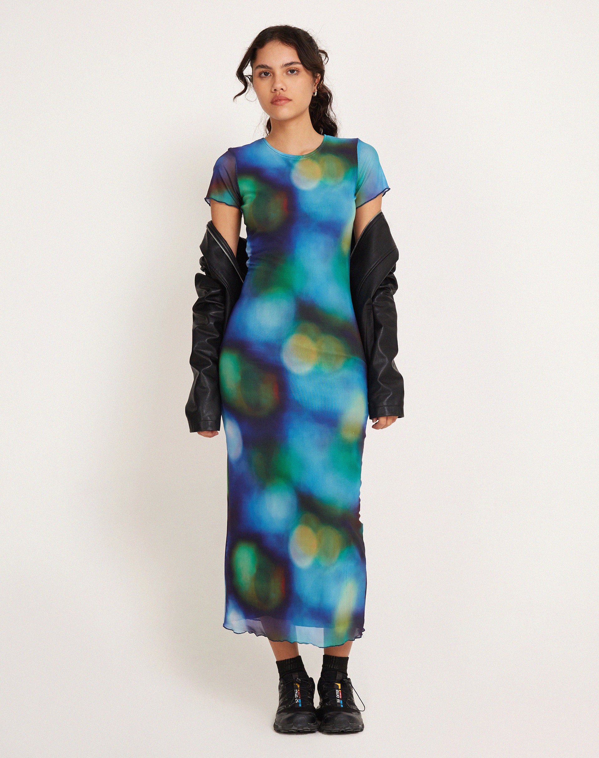 Roska Midi Dress in Mesh Blur Orbs - Awmao