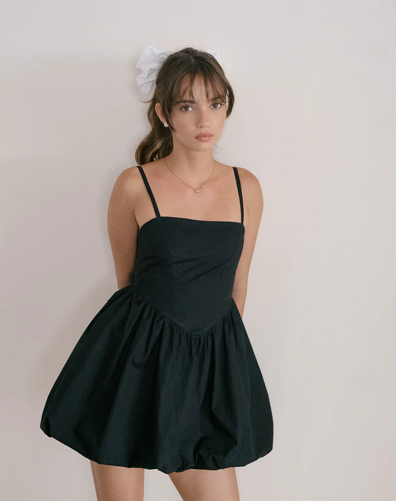 Micala Puffball Mini Dress in Black - Awmao