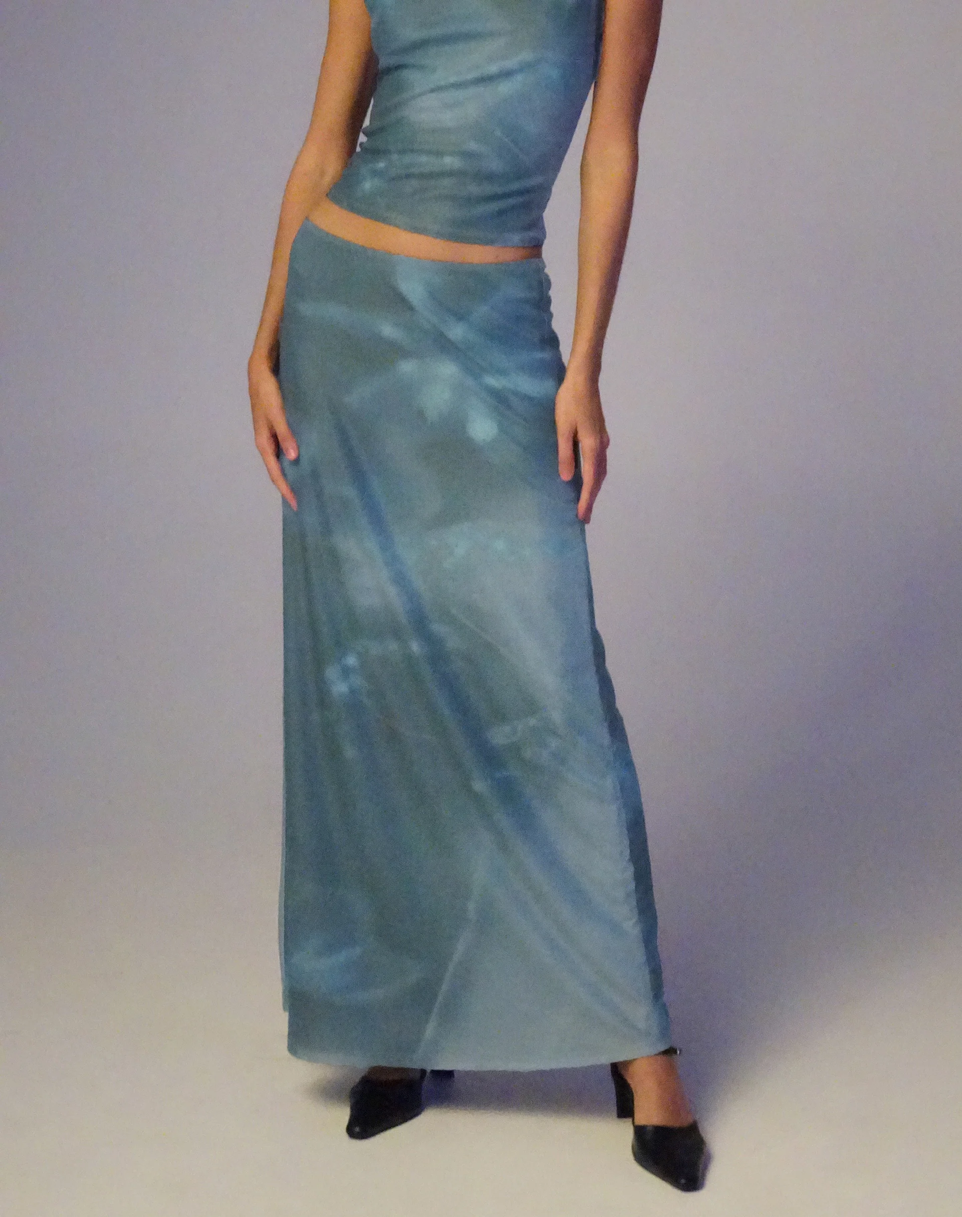 Nola Maxi Skirt in Lumen Floral Blue - Awmao
