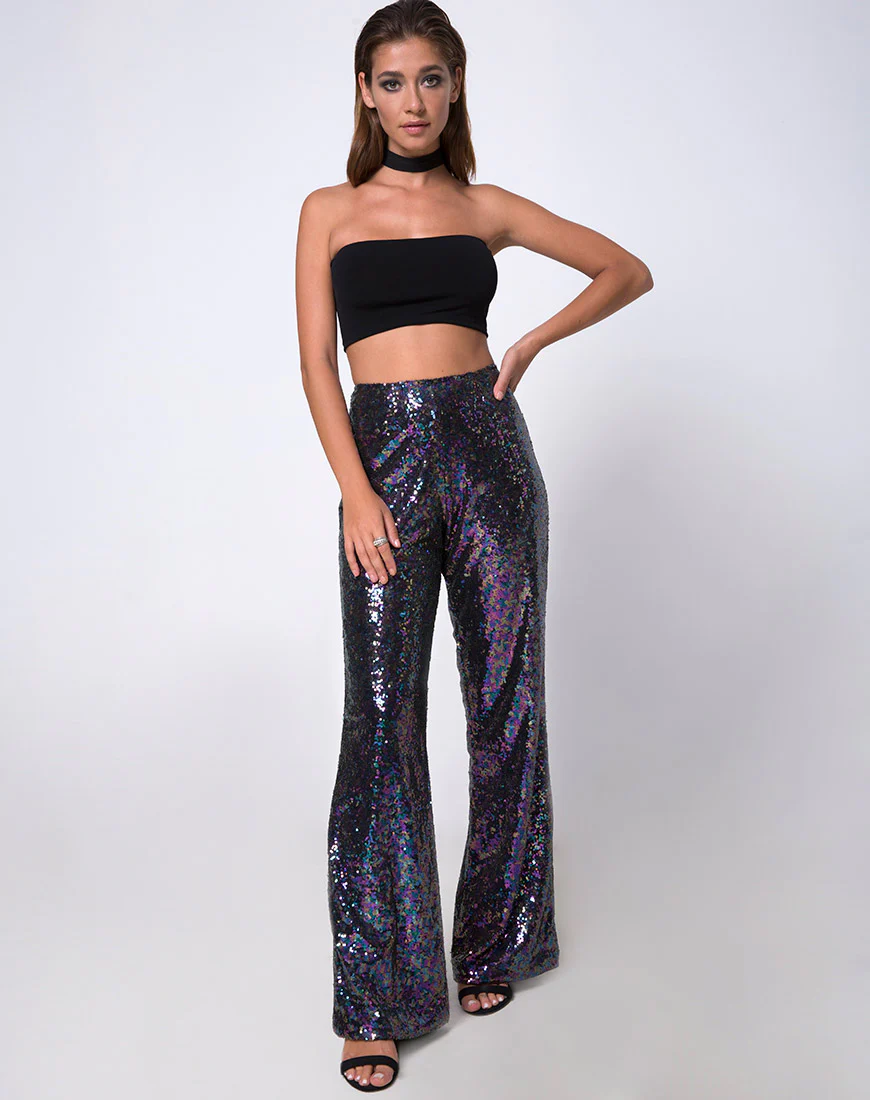 Prague Trouser in Mini Sequin Petrol - Awmao