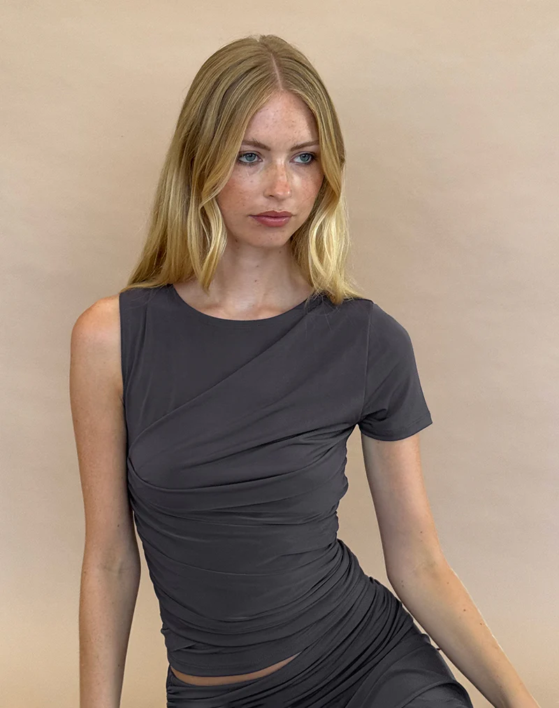 Zera Asymmetric Ruched Top in Grey - Awmao