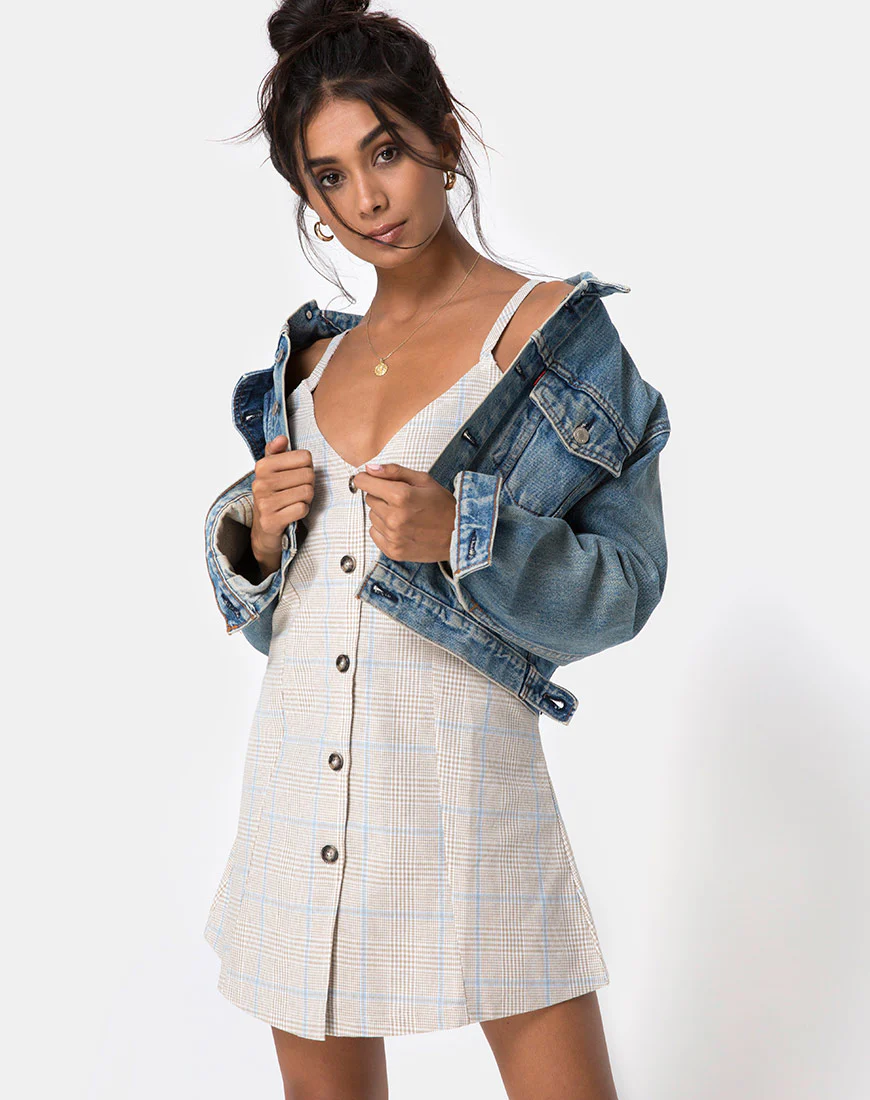 Esana Slip Dress in Tonal Plaid Almond - Awmao
