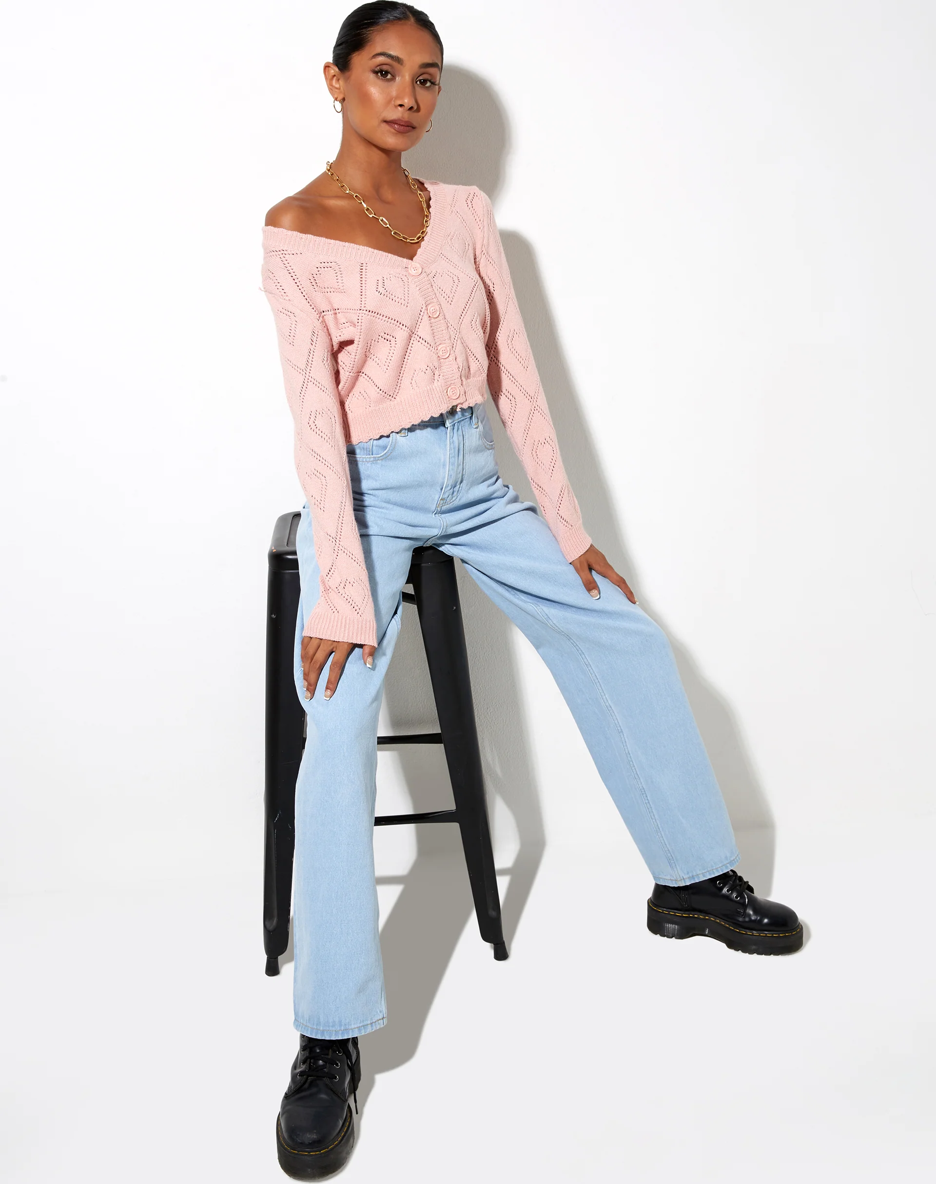 Samo Cardigan in Diamond and Heart Pink - Awmao