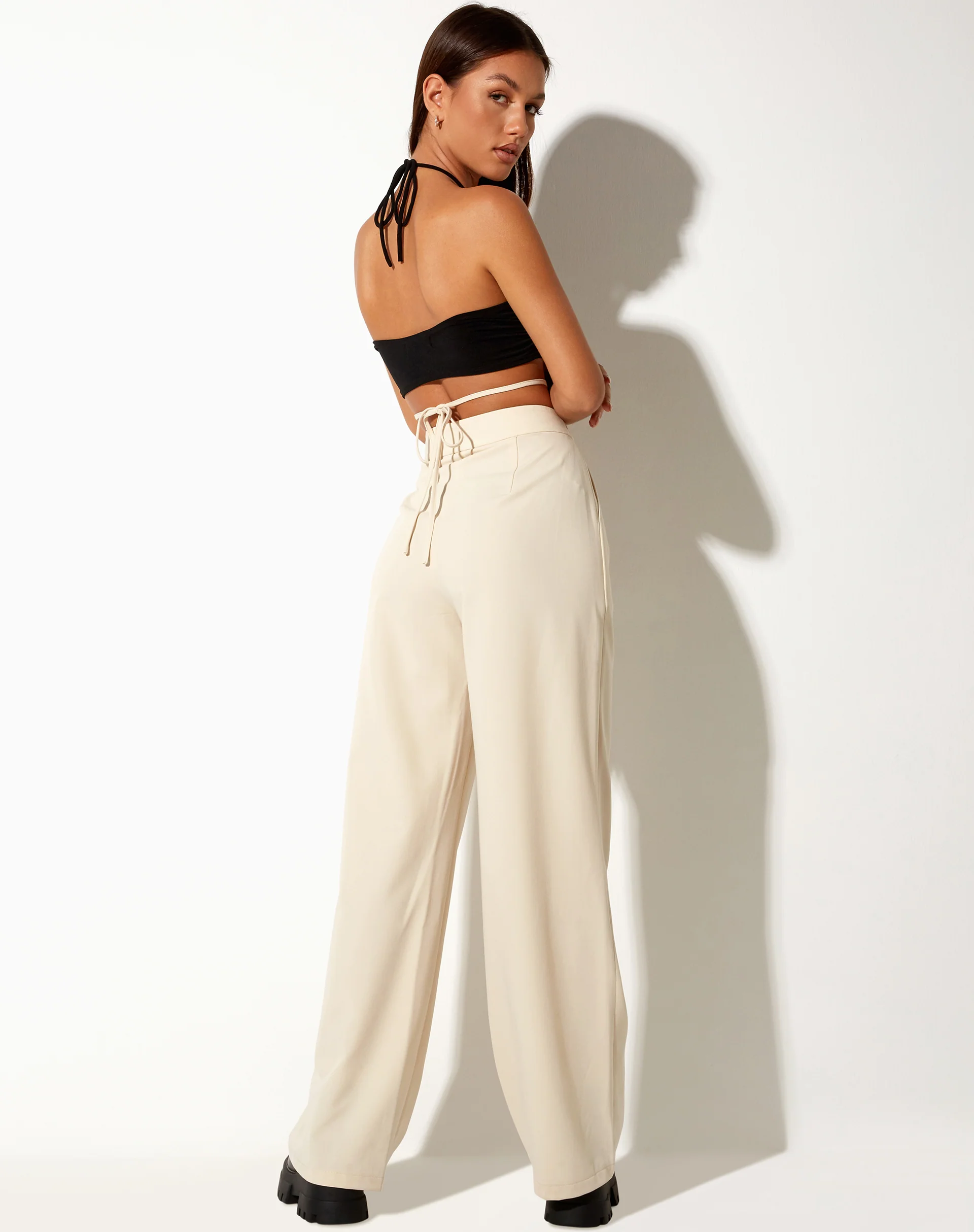 Abner Wide Leg Trouser in Tailoring Cream - Awmao