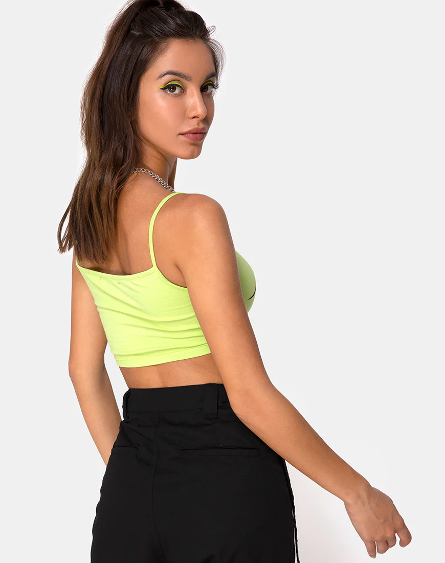 Kini Crop Top in Green with Black Tribal Placement - Awmao