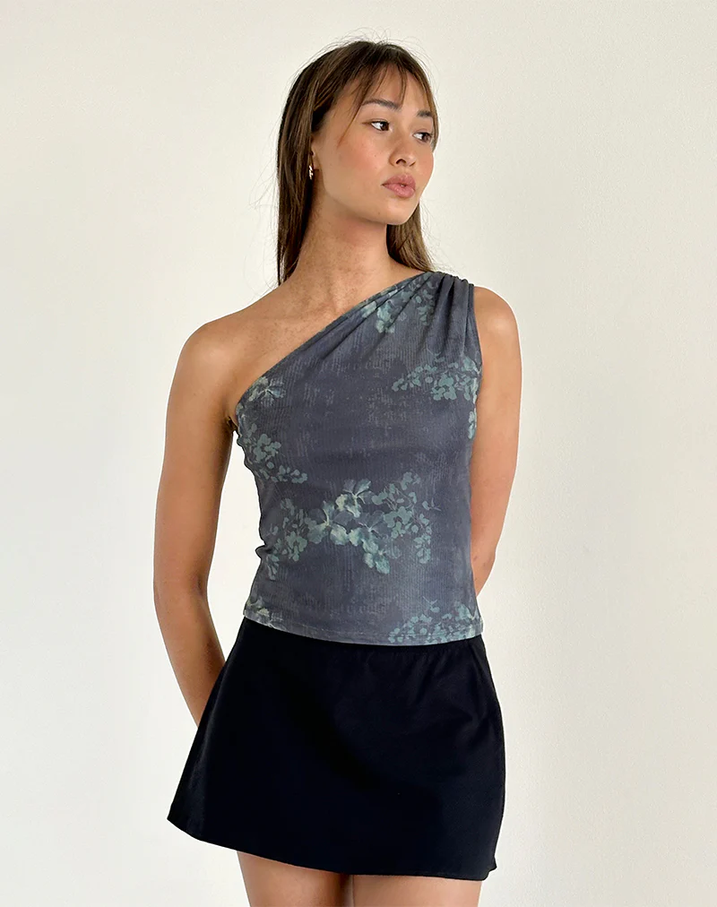 Derse One Shoulder Top in Faded Botanical Green - Awmao