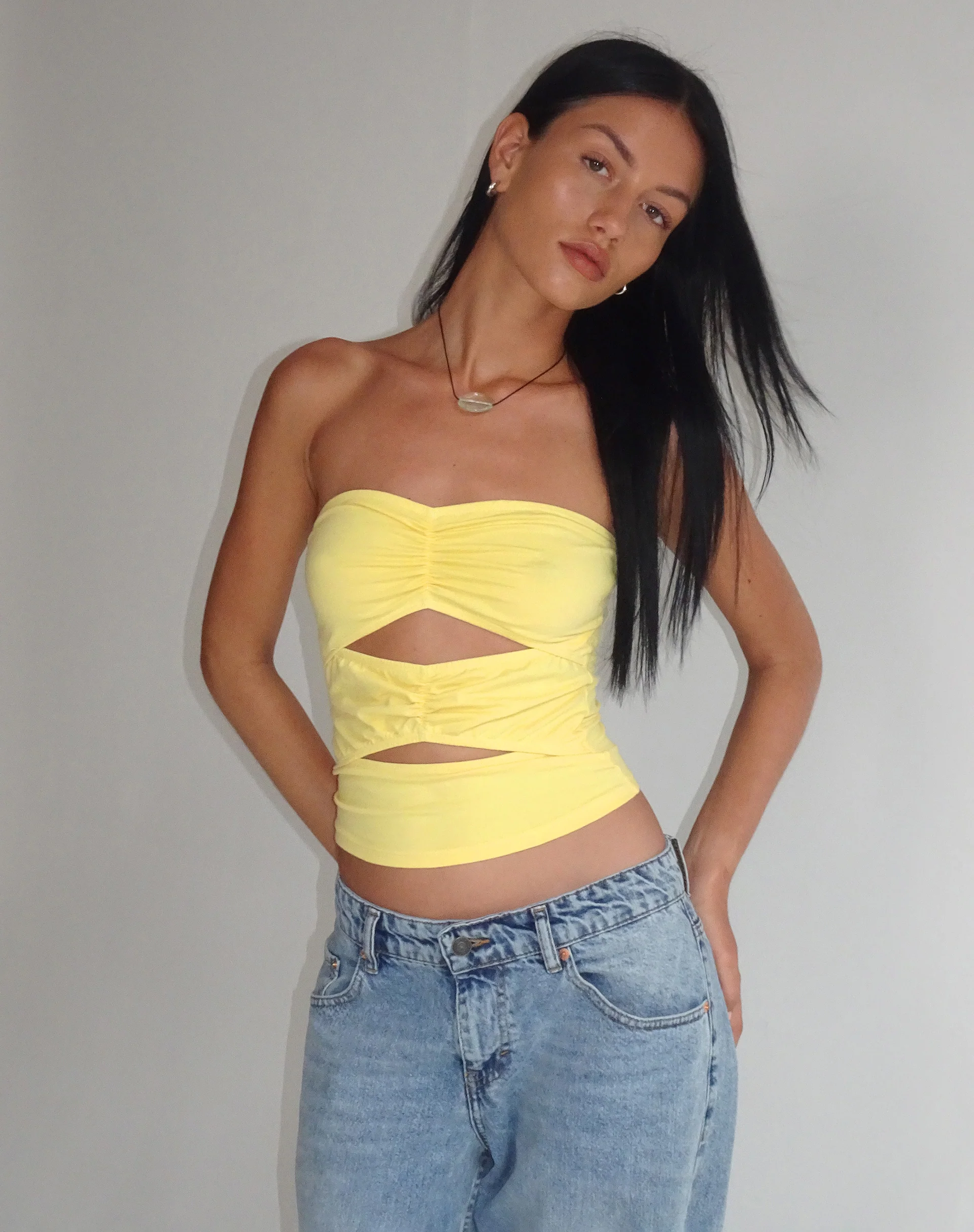 Dayu Bandeau Crop Top in Lemonade - Awmao