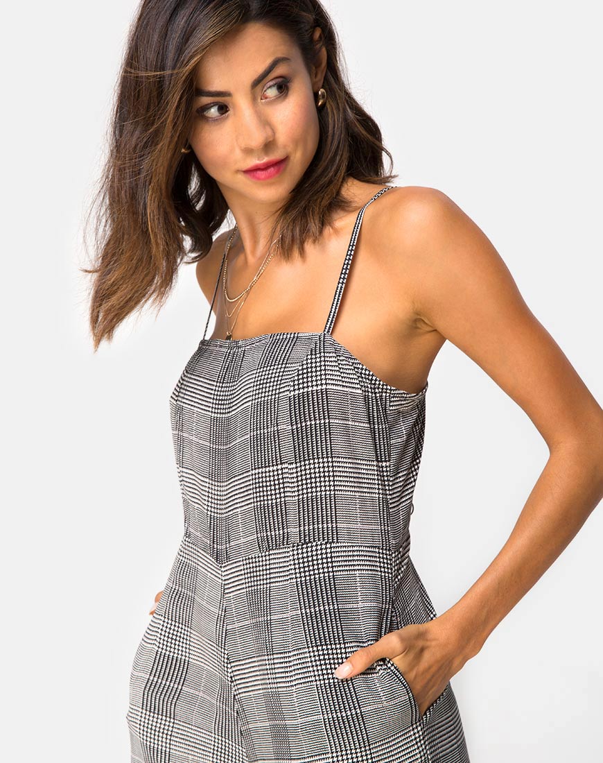 Achem Culotte Jumpsuit in Charles Check Grey - Awmao