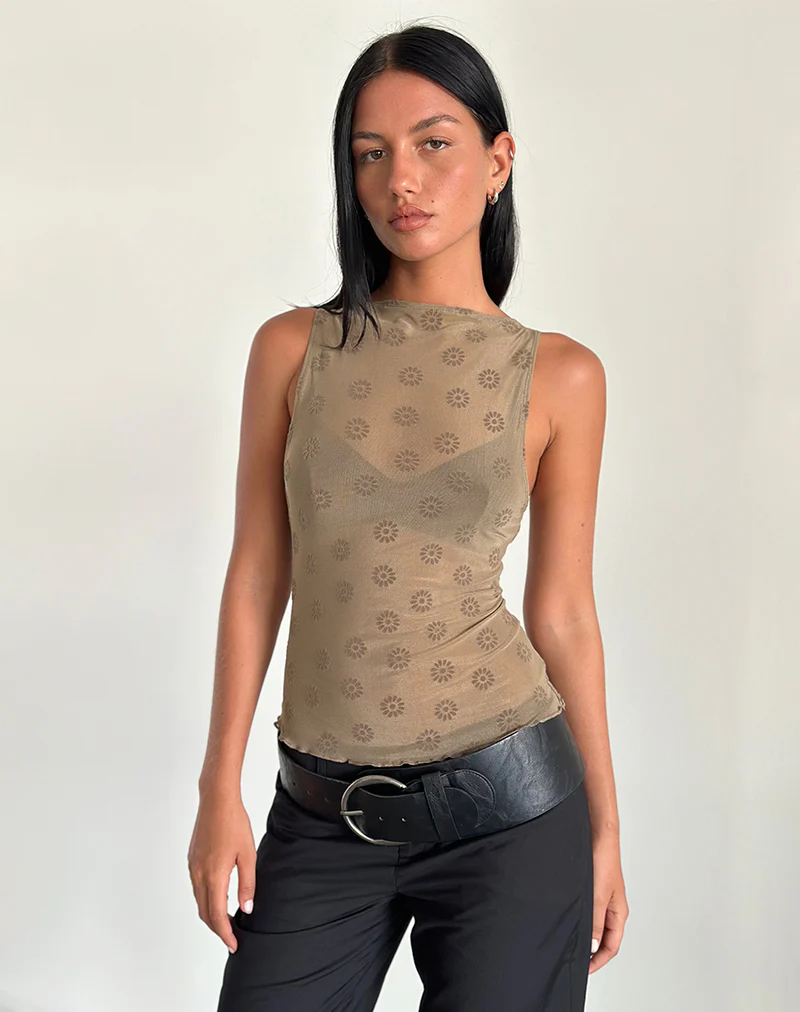 Dudley Vest Top in Daisy Flock Light Brown - Awmao