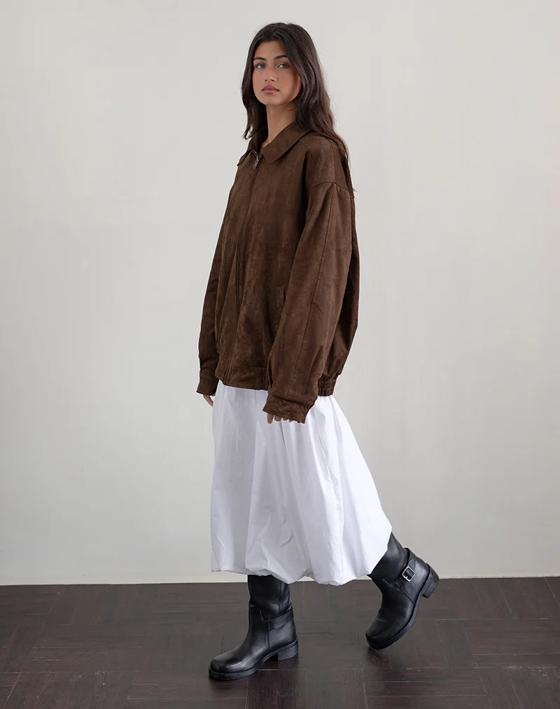 Cavita Jacket in Faux Suede Brown - Awmao