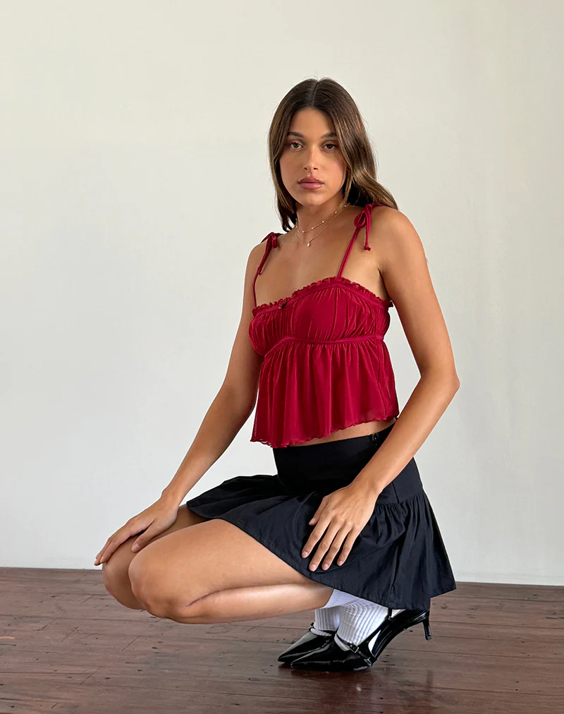Damaris Cami Top in Red Cherry with Red Binding - Awmao