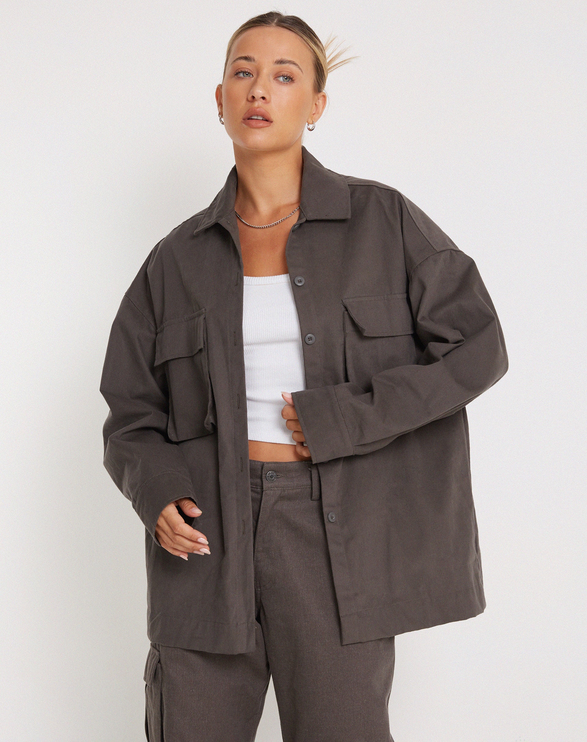 Phlox Oversized Shirt in Dark Grey - Awmao