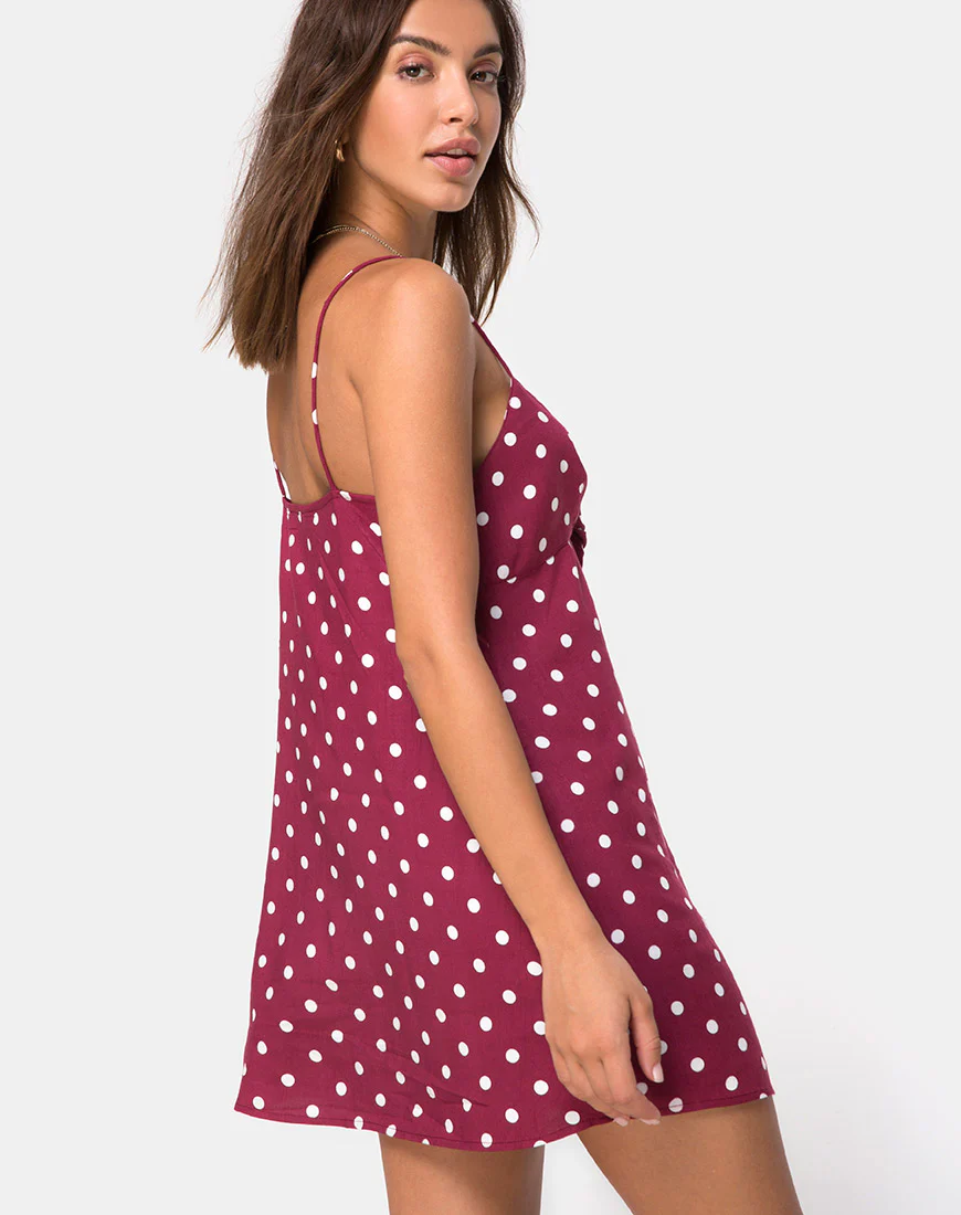 Roppan Slip Dress in Medium Polka Wine - Awmao