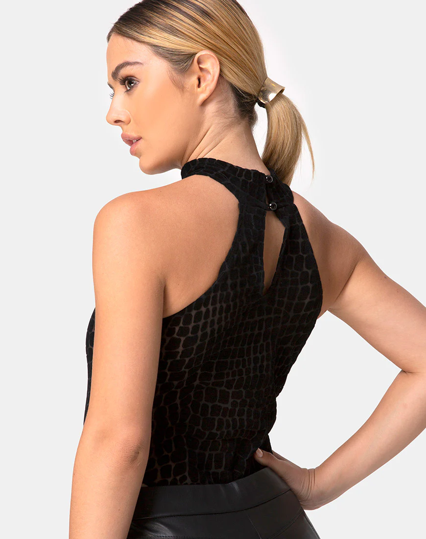 Brava Bodice in Croc Flock Black - Awmao