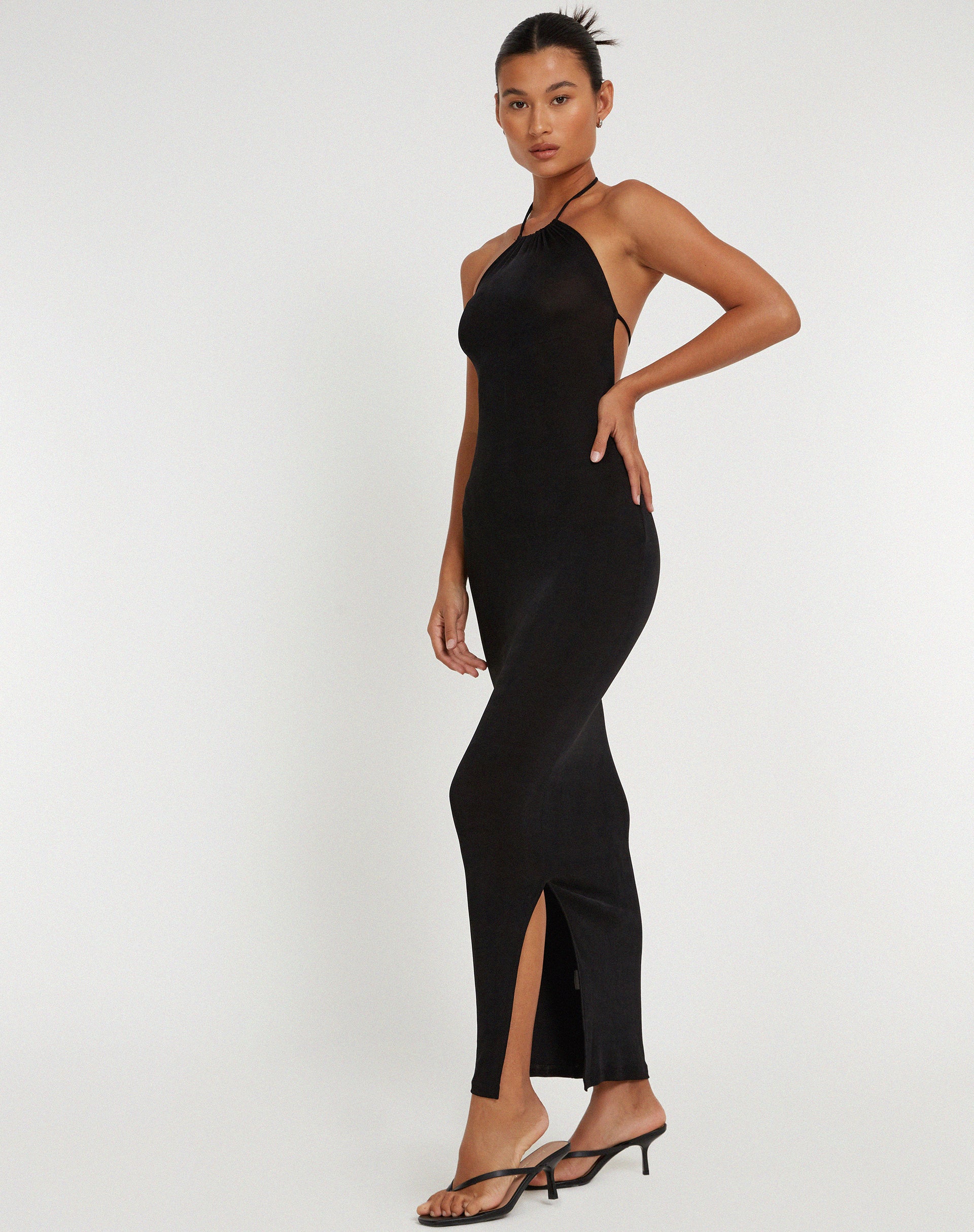 Virnilia Halterneck Maxi Dress in Black - Awmao